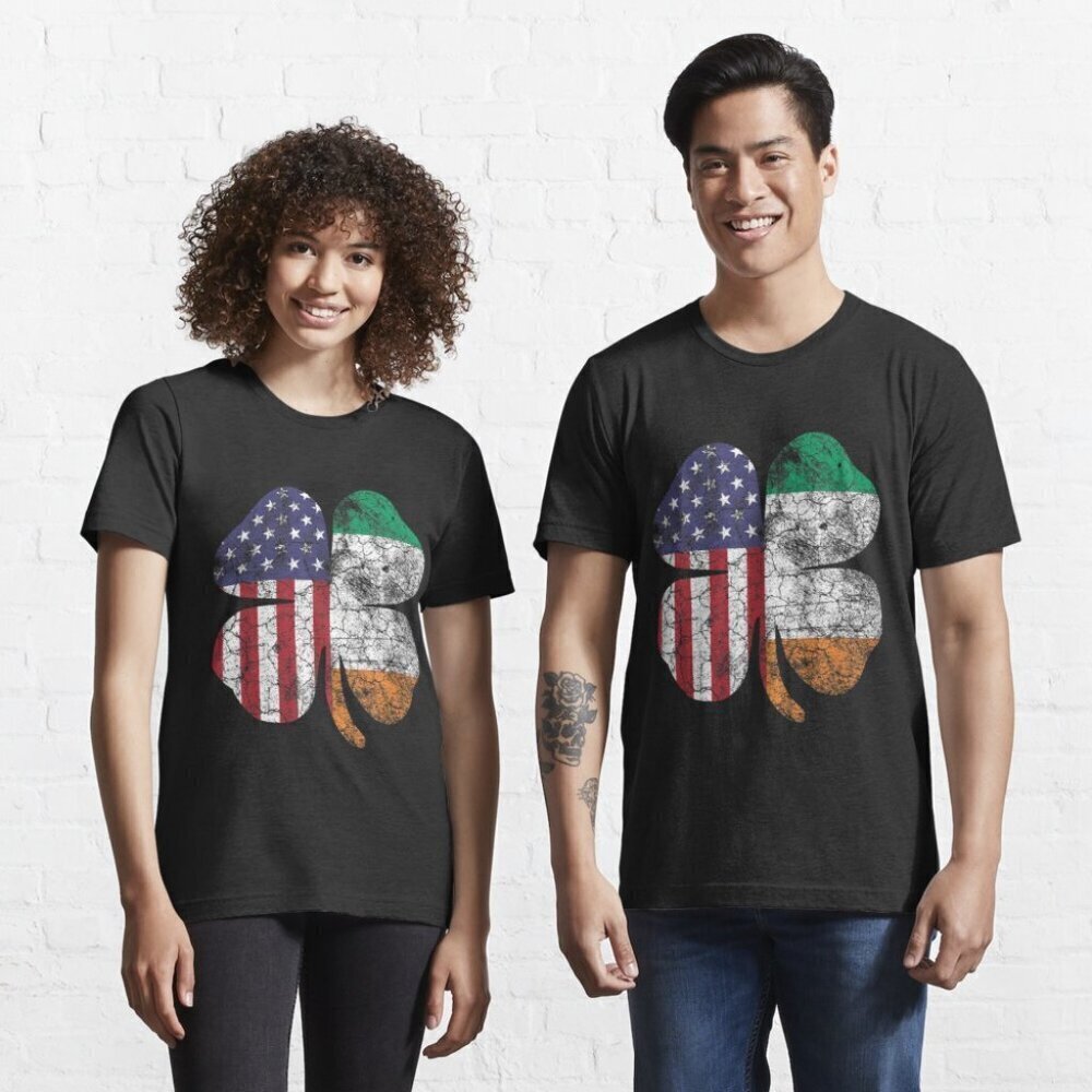 American and Ireland Flags Lucky St. Patrick’s Day T-Shirt - Picture 6 of 12
